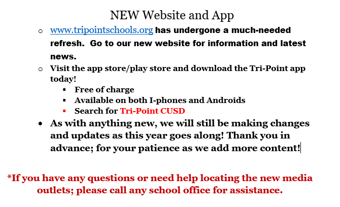 N-ew Webiste and App -call school office for det.